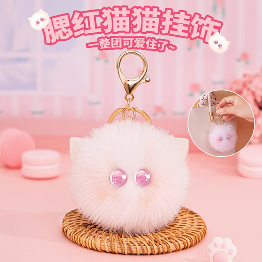 海伊朵腮红猫猫球钥匙扣可爱毛绒玩偶书包挂件女包包精致公仔挂饰小饰品 白球猫猫（紫色眼睛）1个