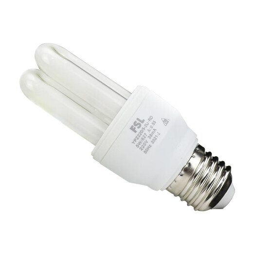 Foshan Lighting (FSL) T4 electronic energy-saving bulb U-shaped three-primary color fluorescent bulb E27 screw bulb 2U-5W white light (6500K)