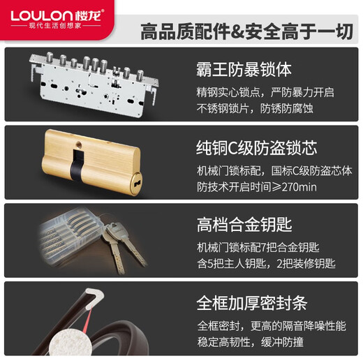楼龙甲4级防盗门安全门入户门进户门单门子母门别墅庭院大门雅顺 标准门+3D人脸掌静脉AI智能锁 标准尺寸-2050*1050