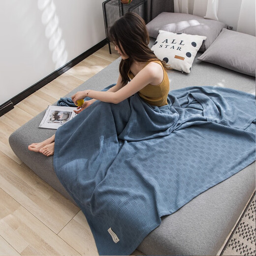 Nanjiren cotton towel quilt pure cotton summer cool quilt summer office single thin air conditioning quilt children baby nap blanket blue plain towel quilt 200X230cm