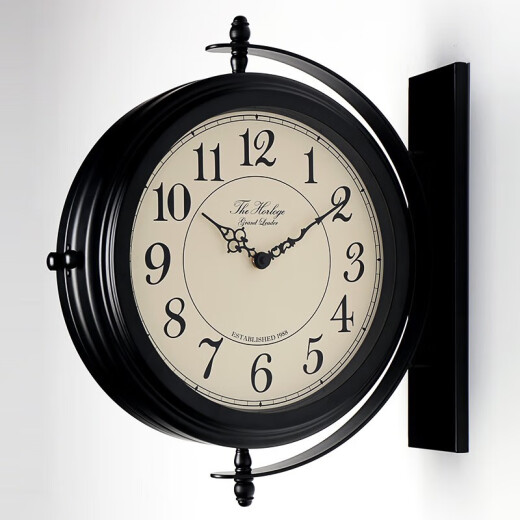 Han Dynasty wall clock double-sided digital clock living room household double-sided wall clock metal simple wall clock double-sided clock HDS66 carbon black (tempered glass) 14 inches (diameter 35.5 cm)