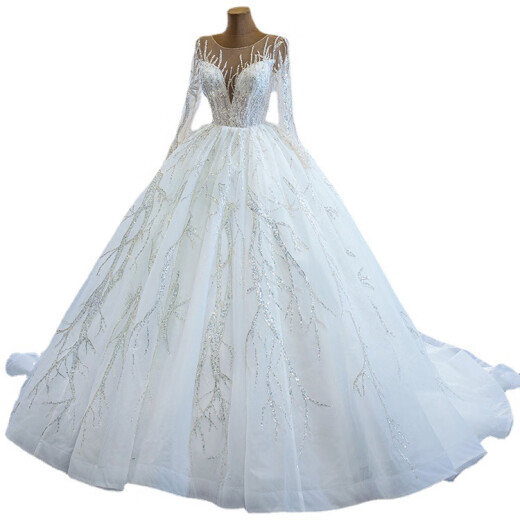 Main wedding dress new style bride wedding going out dress high-end temperament trailing solo tutu skirt luxury dress spring white S