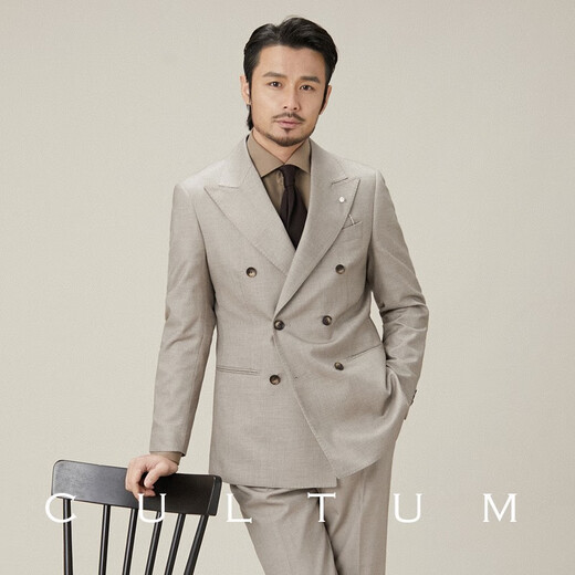 CULTUM Italian retro earth-color double-breasted lapel suit suit men's casual business single suit formal suit linen brown two-piece suit please note your own pants size 175A /50A