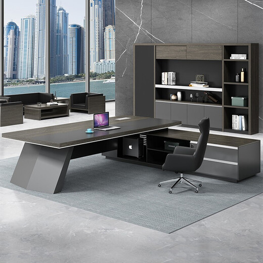 Meixuange Furniture Boss Desk Desk Simple Modern Panel Executive Desk Supervisor Manager Desk President Desk Office Desk and Chair Combination Set 2.4m Table + Chair + 6 Door Cabinet