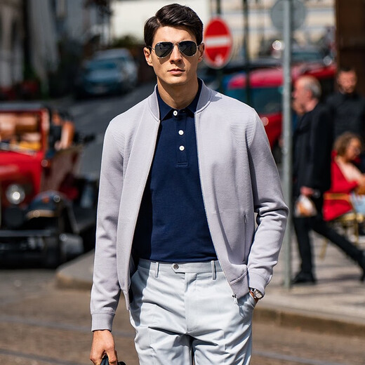 Mr. Bu spring and autumn style men's long-sleeved pure cotton T-shirt patented eight-character collar business casual men's clothing YS11972 deep sea blue L (175)