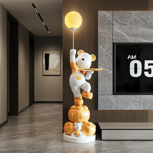 Jizhao Internet celebrity violent bear persimmon persimmon Ruyi large TV cabinet next to the living room floor-standing ornaments large Bluetooth audio practical orange persimmon persimmon Ruyi bear moon lamp style 150CM