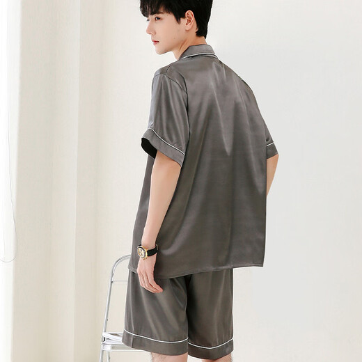 Antarctic pajamas men pajamas men summer ice silk shorts shorts loose can be worn outside home clothing suit gray XL