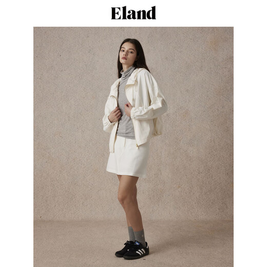 ELAND衣恋短外套女休闲风拉链连帽宽松舒适百搭上衣2025秋季新款 黑色(19)Black M 165