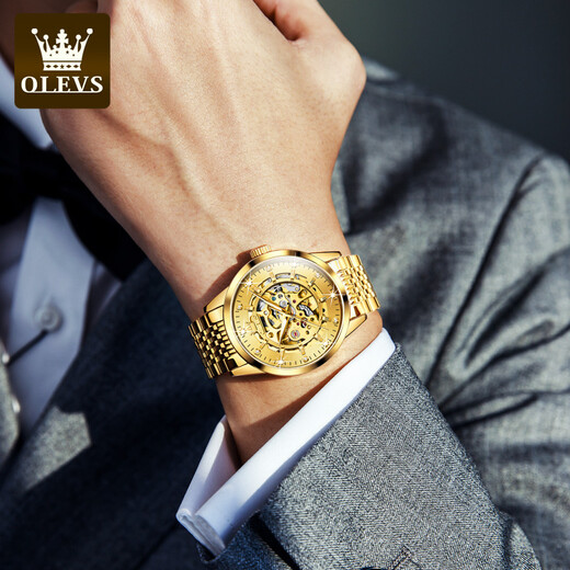Marque olevs entièrement automatique montre la montre mécanique pour hommes tendance à la mode de diamant creux de la montre masculine de la montre masculine étanche.