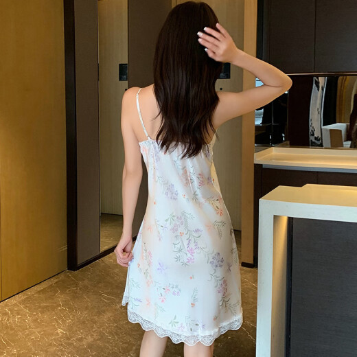 莫代尔冰雪丝睡裙女士带胸垫夏季性感吊带丝绸睡衣凉感纯欲感家居服套装 AM11964 M 【适合80斤-100斤】