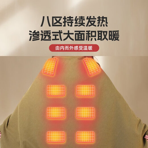 Yangxiaoyi Yoshoy heating shawl warm-up blanket outdoor household heating shawl blanket graphene heating USB washable leg cover electric heating shawl birthday Christmas gift boutique waffle velvet - Shanzhi Green eight major areas of heating + 5000 millimeter power bank hidden zipper pocket 150X80cm