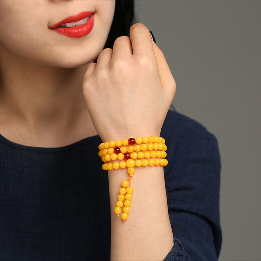 Zhuo Liang Collection Grade Natural Chicken Fat Yellow Beeswax Bracelet 108 Buddha Beads Men's Amber Multi-circle Bracelet Women's Pendant 6mm Chicken Fat Yellow 108
