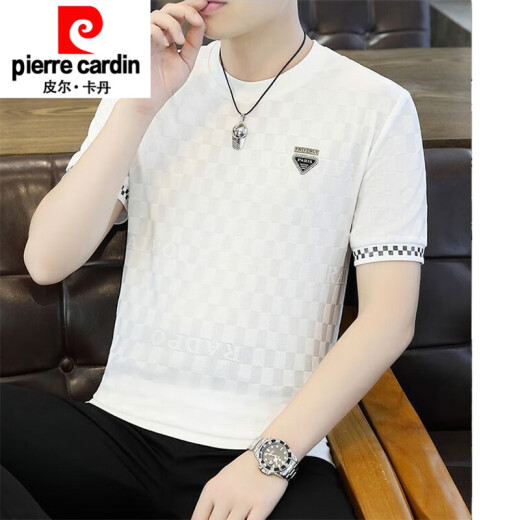 
Pierre cardin high-end men's ice silk short-sleeved T-shirt 2025 summer new thin round neck T-shirt half-sleeved top new product 698 white 4XL190Jin [Jin equals 0.5 kg]