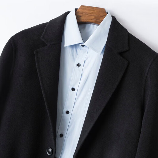 Mushi, Herbst und Winter doppelseitige Herrenjacke 100% Wollmantel, Herrenanzugkragen, fester Farbknopf äußere Verschleiß Zy3012 Schwarz XL