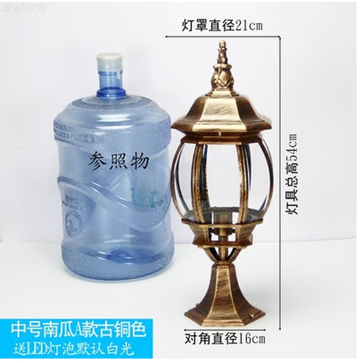 Yilin Outdoor Wall Lamp Post Head Lamp Waterproof Gate Post Lamp Gate Lamp Retro Garden Lamp European Outdoor Villa Post Lamp Bronze Medium Transparent Speaker Base