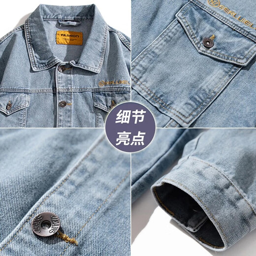 Wassup Uosne American Denim Jacket Men and Women Woîte Spring and Automne Vestes de travail pour la marque de mode jeunesse Pussy Uniforme de baseball de grande taille JK826 Blue + 2201 Black XL (recommandé 135-155jin [Jin est égal à 0,5 kg]))