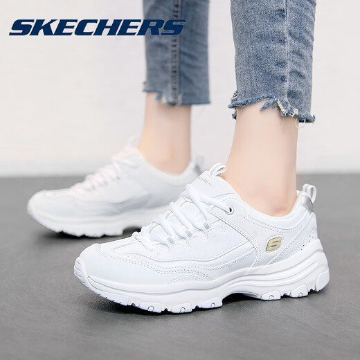 Skechers Zapatos para mujeres zapatos panda insignia de cuero de invierno zapatos de papá blanco zapatillas casuales [estilo de otoño e invernal de cuero] plateado 11979 35