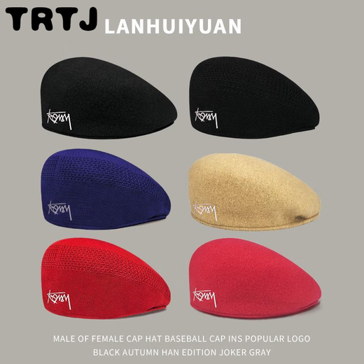 BKQU beret male Wang Jiaer summer thin style reverse wear forward hat retro painter hat Wang Jiaer mesh style-black m56-58cm