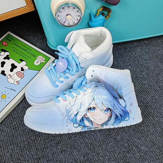 Gemeinsam Branding 2D Peripheral Funinga Herrenschuhe 2024 Frühling und Herbst Genshin Impact Schuhe Pfirsiche sind reife huili Ganyu High-Top-Schuhe (rosa blau) x2694d 35