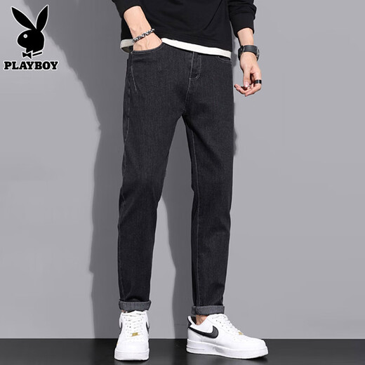 花花公子（PLAYBOY）冬季牛仔裤男士加绒加厚新款潮牌帅气百搭长裤子男裤秋冬 6621蓝色 34