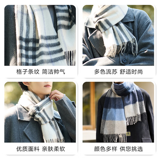 Guguxiang pure wool scarf for men winter 2025 new warm neck scarf, high-end trendy birthday gift for college students, 1 piece in black, gray, white and blue (pure wool scarf)