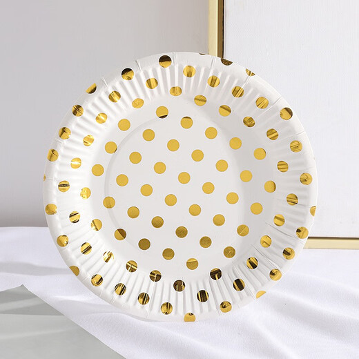 Mr. Jane Picnic Plate Disposable Paper Plate Children's Party Tableware Dessert Table Ornaments White Plate Birthday Party Cake Plate Gold Dots 18*18cm 10 Pack