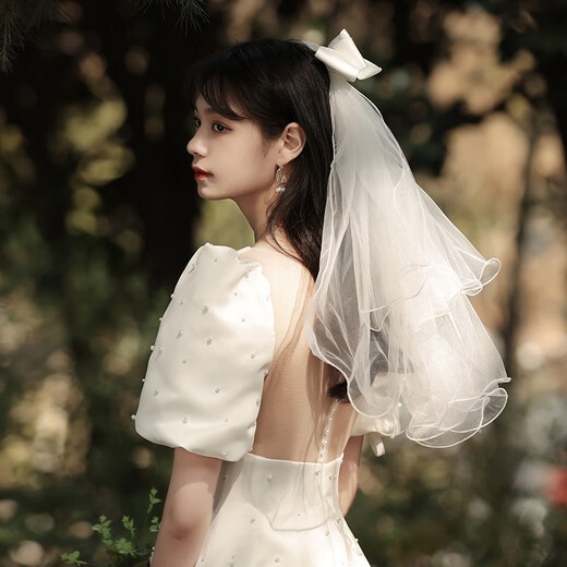 Ding Jing Proposal Bridal Veil Certification Wedding Dress Registration Wedding Props Ritual Sense Internet Celebrity Photography Photo Fantasy Super Fairyland Bow Travel Photography Wedding Veil Gift for Girlfriend Bow Veil F486 Hair Comb Style