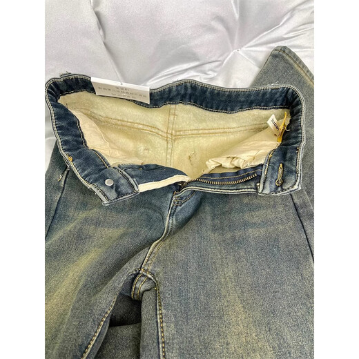 Cotton plus velvet thickened retro micro-flare jeans for women in autumn and winter loose straight versatile casual pants for women high waist 6982 blue plus velvet high quality 44 M 98-108Jin Jin is equal to 0.5 kg