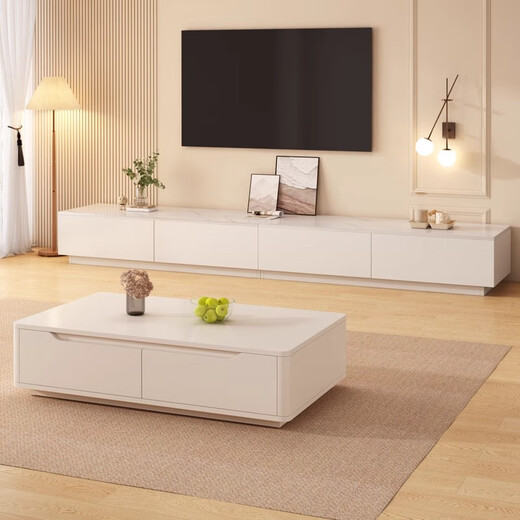 Banyu Yaju TV Cabinet Floor 2024 Living Room Small Household Storage Cabinet Integrated New Coffee Table TV Cabinet Combination [Recommended Model 1.6m] Gray + White Marble Assembly (Installation by yourself)