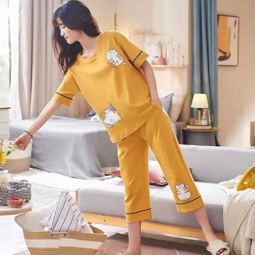 Zimu Yaju reiner Baumwollpyjamas für Frauen im Sommer 2025 Neue Kurzärmel-Hosen-Set-Korean-Comic-Studenten können draußen zu Hause Kleidung tragen. Kurzärärmelte geschnittene Hosen 679 m empfohlen 80-90 Jin [Jin entspricht 0,5 kg]