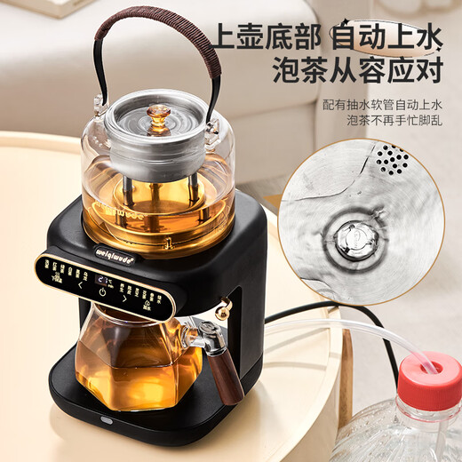 WEIQIWUDE teapot black tea teapot spray steaming teapot fully automatic water filling thickened glass scented tea health pot electric boiling water electric teapot 316 material black 0.6L