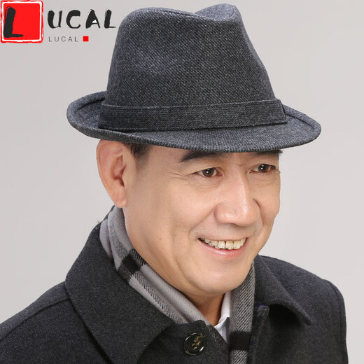 LUCALY Republic of China-Stil Herren-Top-Hut von Männern Frühling und Herbsthut Herrenhut Winter Wolle warmhermer Herbst und Winter mittleren Alters und älterer Jazzhut Winter alter Männerhut Schwarz S (55-56 cm) mit Schrumpfseil im Inneren
