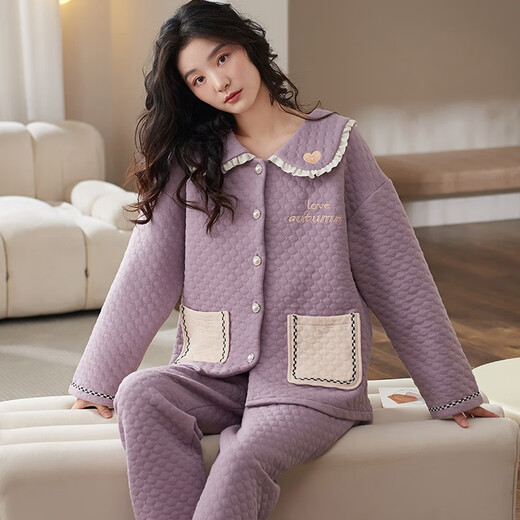 
Comfortable shirt for women, winter pure cotton long sleeves, autumn and winter warmth thin cotton air cotton mezzanine, women's warm home clothing MC15268 M (recommended 80-100 Jin [Jin equals 0.5 kg])