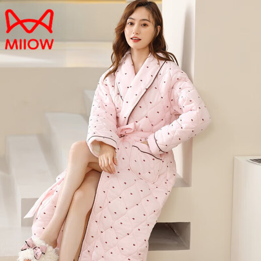 猫人（MiiOW）品牌睡衣长款加厚纯棉睡袍女士秋冬季大码浴袍中年妈妈保暖夹棉家 SX2694 连帽 3XL 建议150-180斤