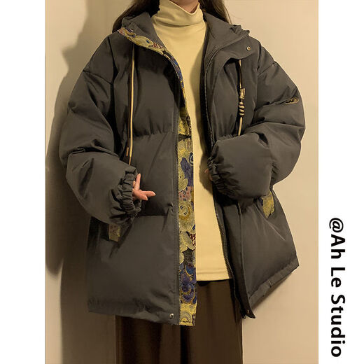 Aemape Retro Winter-Baumwolljacke für Männer und Frauen tragen Jacquard Spleißen mit Kapuze-Jacke Trendy Brand verdickte warme Jacke für Winter M6636 Lila (Drei-Bar-Baumwolljacke) M [Empfohlen: 90-110jin [Jin entspricht etwa 0,5 kg]]