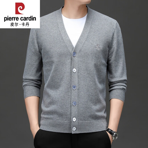 Pierre Cardin High-End-Herren-Woll-Strickjugend Herbst Top T-Ausschnitt Pullover dünne Geschäfte Casual Herrenjacke Reis Gray S 165