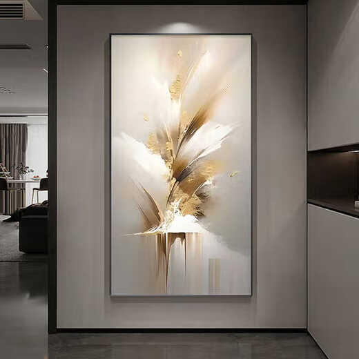 Huaixue golden abstract entrance painting decorative painting modern simple front door corridor end hanging painting vertical high-end mural JD13691 70*140 (recommended walls of 0.9 meters-1.0 meters) textured oil canvas aluminum alloy black frame