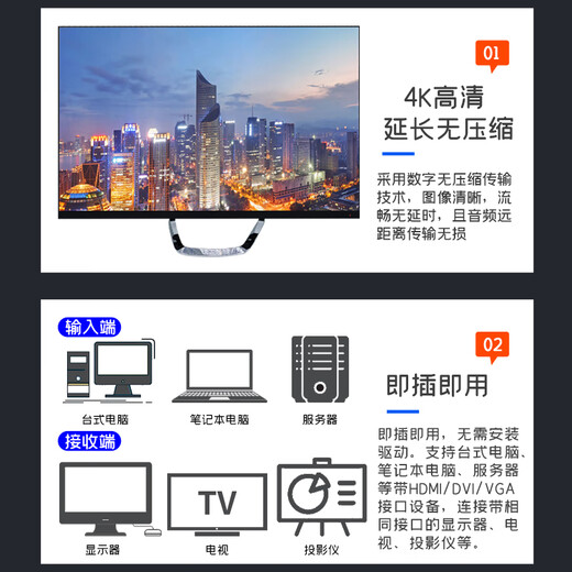 蓝博森KVM延长器USB键盘鼠标打印机文件传输共享器HDMI/DVI/VGA/DP网线传输150米100米4K无压缩发送+接收 HDMI/DVI/VGA三合一延长器CS838E