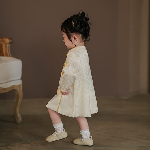 Remdine one-year-old baby dress autumn new girl Tang suit dress princess children's national style cheongsam catch week dress apricot long sleeve 80