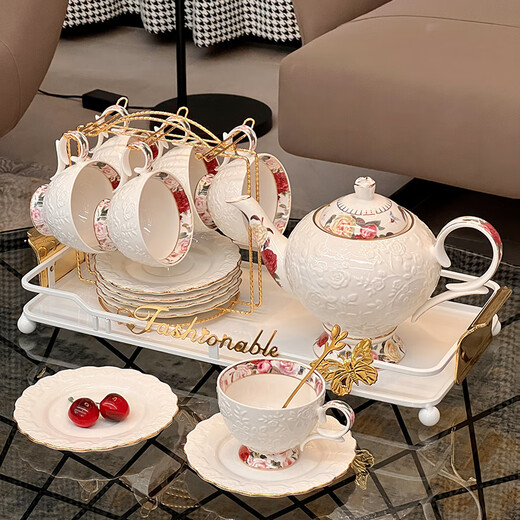 QIPAI high-end tea set set for moving into a new home, wedding gift, complete tea set for home hospitality, ceramic teapot, teacup, high-end tea set, 15-piece set, 847 gift box