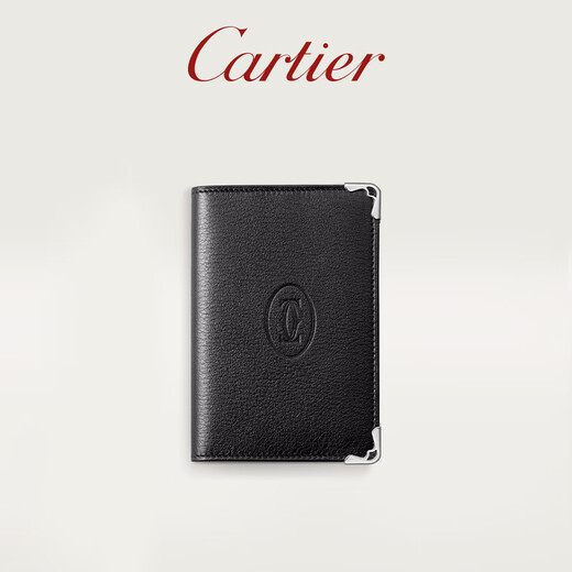 Cartier Must Series Credit Card Business Card Holder Calfskin Double C Logo Card Holder Black, Stainless Steel Decoration