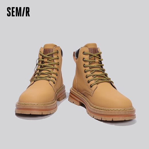 Semir official authentic Martin boots men's spring new thick-soled work boots high-top outdoor casual hiking shoes men's yellow [single layer] 42