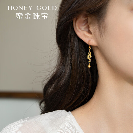HONEYGOLD 蜜金珠宝黄金耳钉足金古法卷草纹耳坠HGJ1591工费180元/件 4.63g