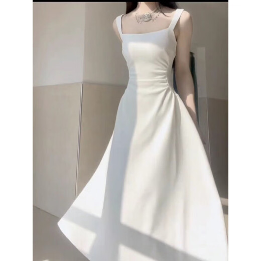 
Madam (Qeeshine) Desire Dress White suspender Dress 2024 Women's New Square Collar French Waist-Close Niche Temperament Long Skirt Dress + Cardigan XL Recommended 117-130Jin [Jin equals 0.5 kg]