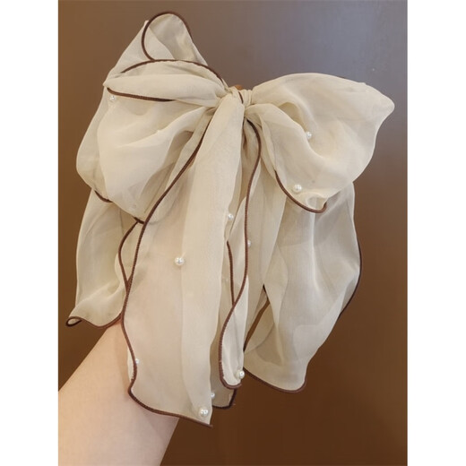 Mrs win 2025 new high-end oversized bow ponytail clip headdress hair clip female back head internet celebrity spring clip hair card apricot color A03-104