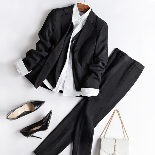 Iyasha professional wear women's suit business temperament small suit jacket female college student interview formal white-collar teacher suit black single-piece suit 2XL recommended 117-127 Jin Jin equals 0.5 kg