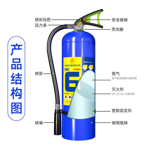 New national standard portable heptafluoropropane fire extinguisher rapid cooling fire extinguisher 1/2/3/4/5/6/8kg portable gas fire extinguishing equipment 4kg heptafluoropropane portable fire extinguisher