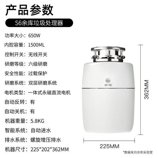 Yuku kitchen waste disposer S6 kitchen food waste crusher 650w high power automatic water inlet 1S6 S6
