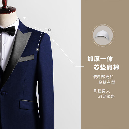 ROMON Art Exam Suit Men's Vocal Graduation Suit Men's Korean Slim Suit Men's Chorus Performance Clothes Black Lapel Suit + Vest + Pants 5XL Size (195 Jin Jin is equal to 0.5 kg)