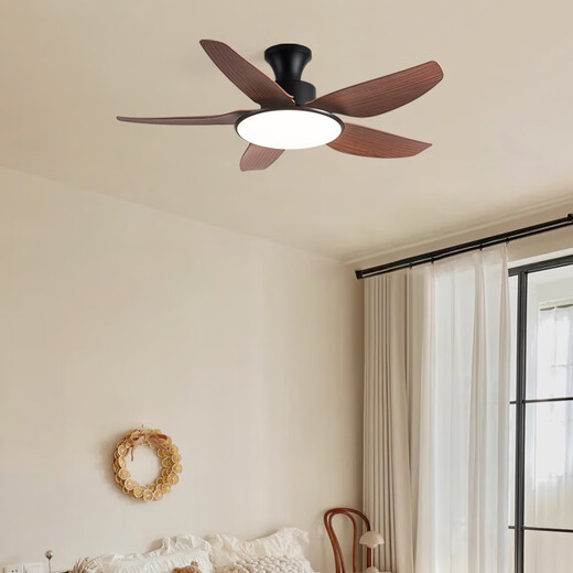 Schöne Lampen und Guangdong Zhongshan Lampen Einfache moderne Fan Lampenrestaurant Kronleuchter Creme Holzstil Esszimmer Esstisch Ventilator Kronleuchter Volles Spektrum 46-673a absorbieren graue helle Holzkornblätter
